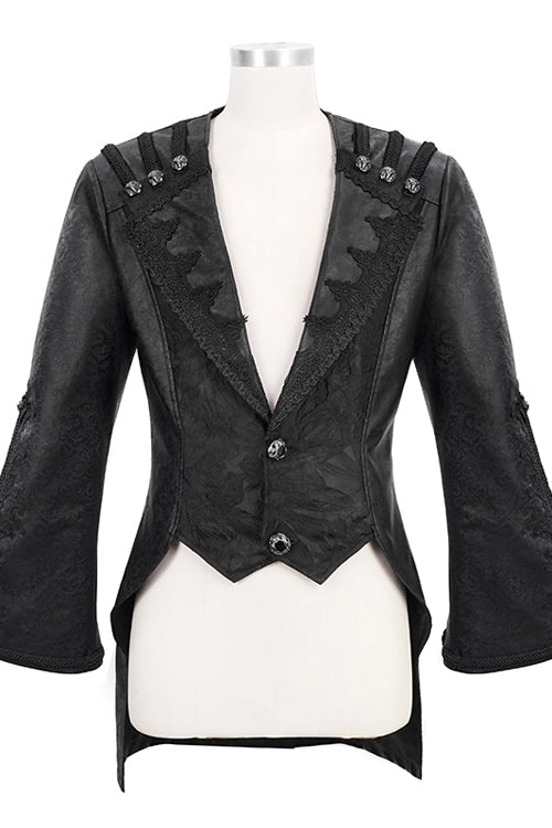 Fitted Leather Gothic Coat with Swallowtail Sleeves