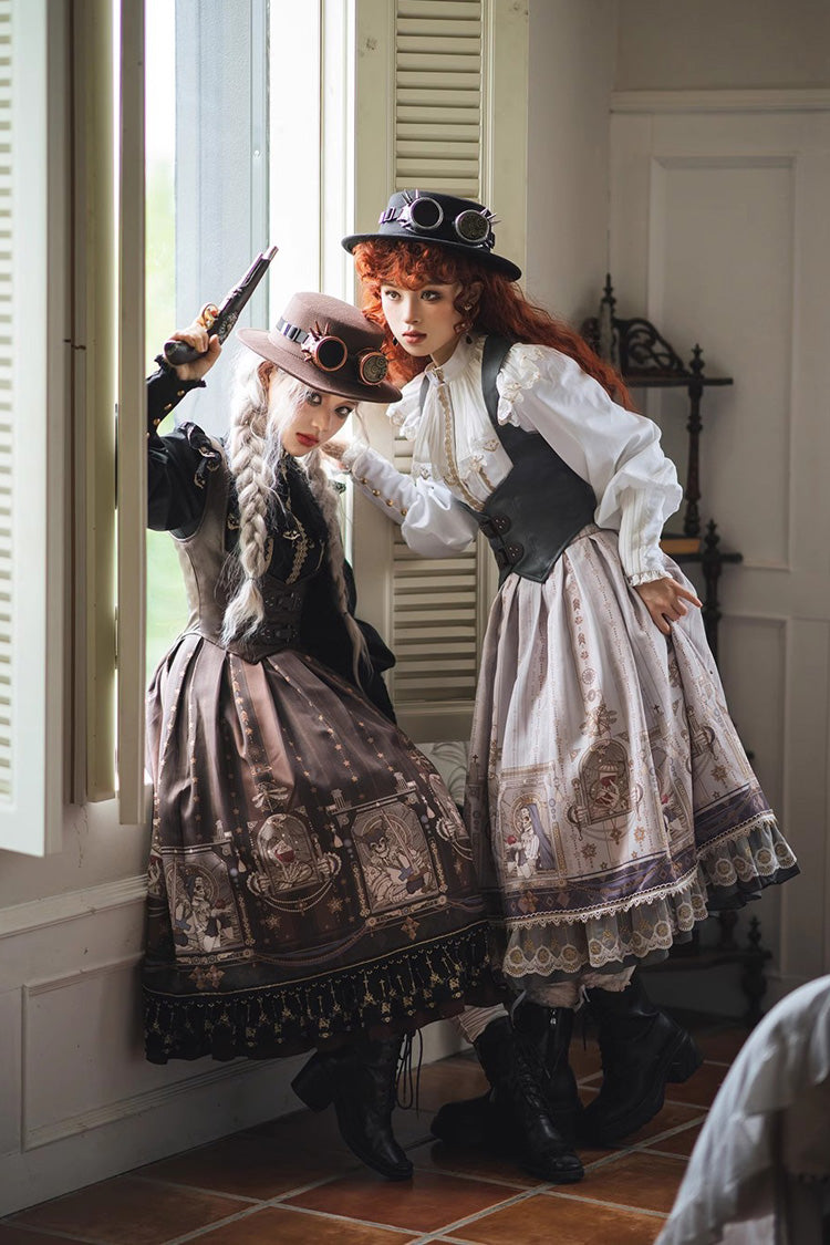 Elegant Ruffled Lolita Skirt with Demon Hunting Print