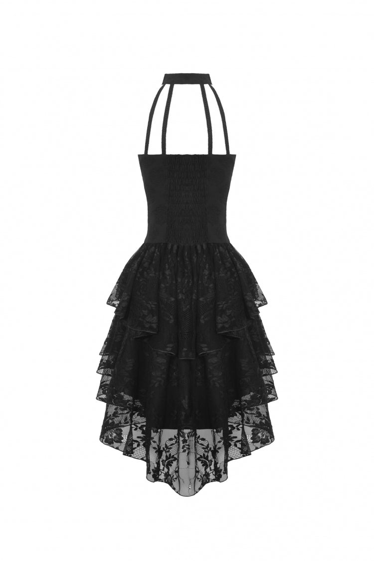 Off Shoulder Halterneck Lace Irregular High Low Multi-Layered Gothic Dress