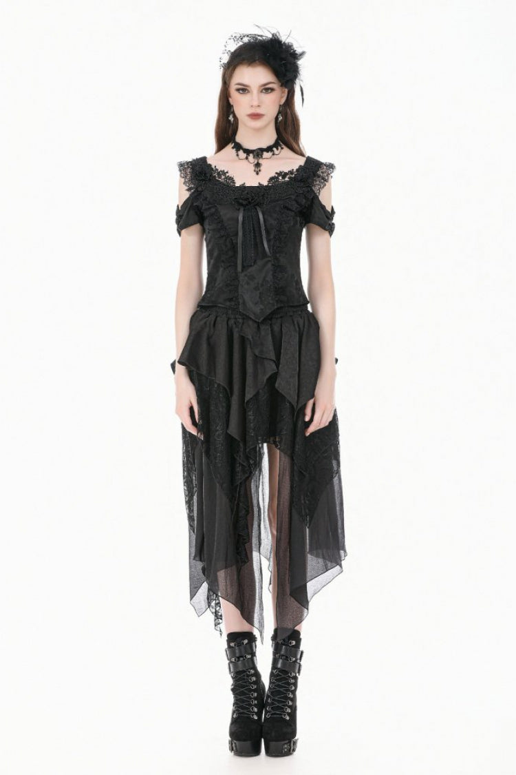 Jacquard Rose Sweetheart Neckline Lace Trim Cut-Out Gothic Corset Top for Women