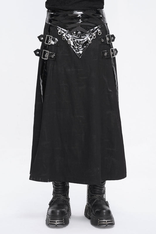 Patent Split Front Punk Skirt for Men