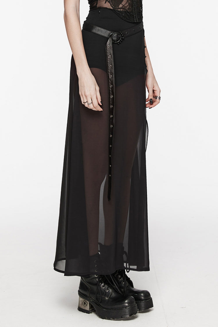 Gothic Belted Skirt with Rivet Accents in Black