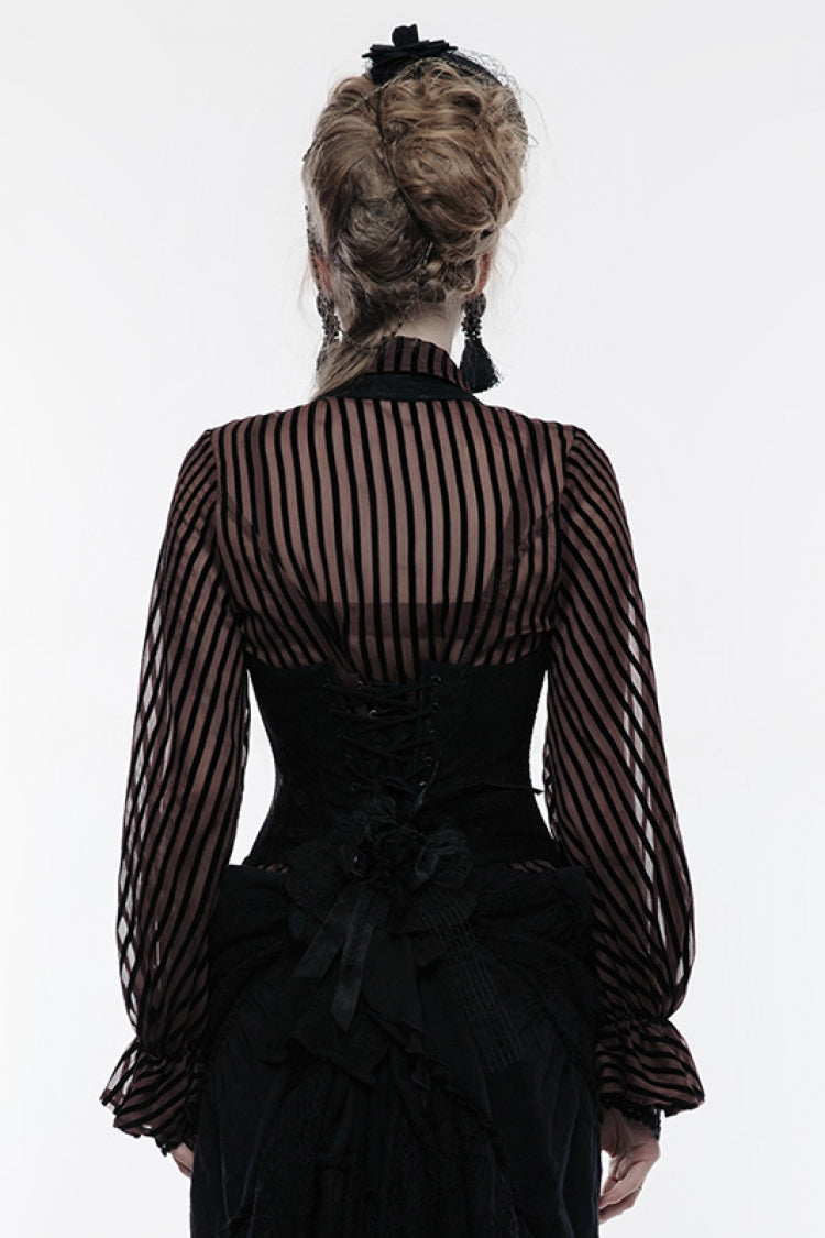 Supportive Black Jacquard Lace-Up Halter Gothic Breast Vest
