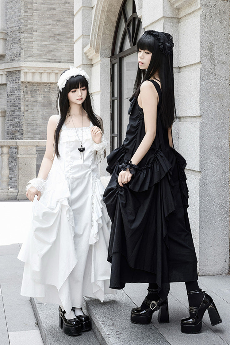 Ivory Gothic Strap Dress with Sleeveless Ruffles - Dream