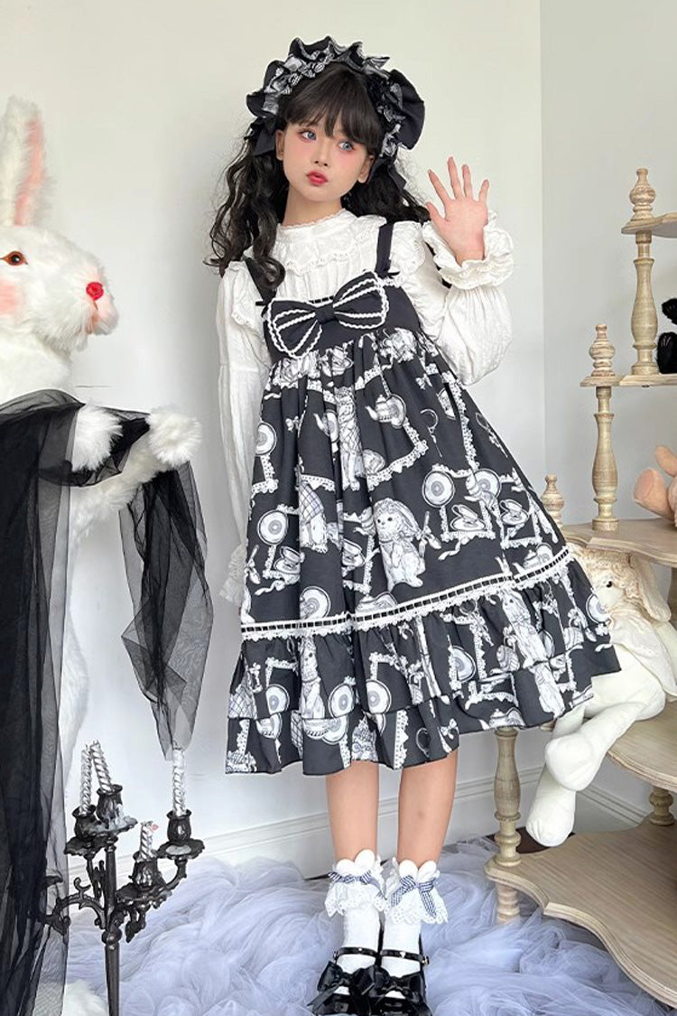 Black Wolf Detective Printed Ruffled Bow Sweet Lolita Jumper Dress