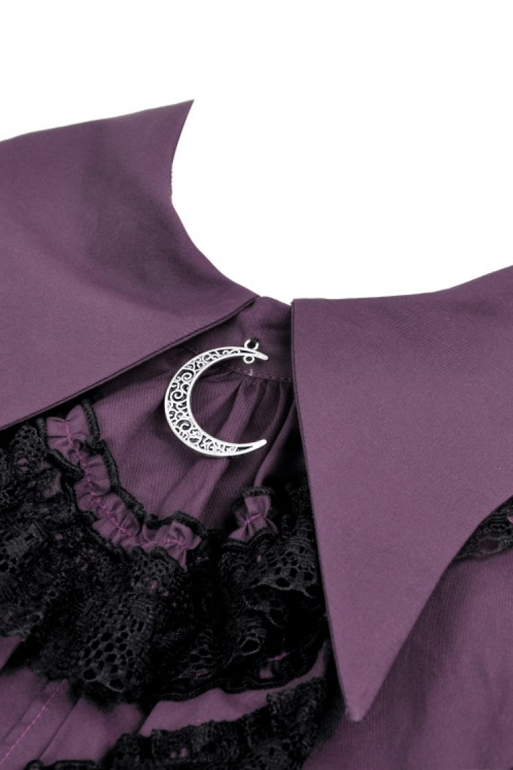 Periwinkle Moon Frill-Collar Puff-Sleeve Gothic Top