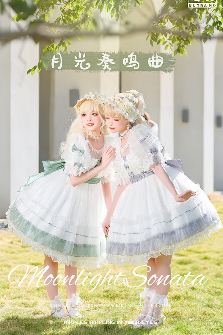 Sweet Lolita Dress with Ruffled Bow and Lace - Moonlight Sonata, 4 Shades