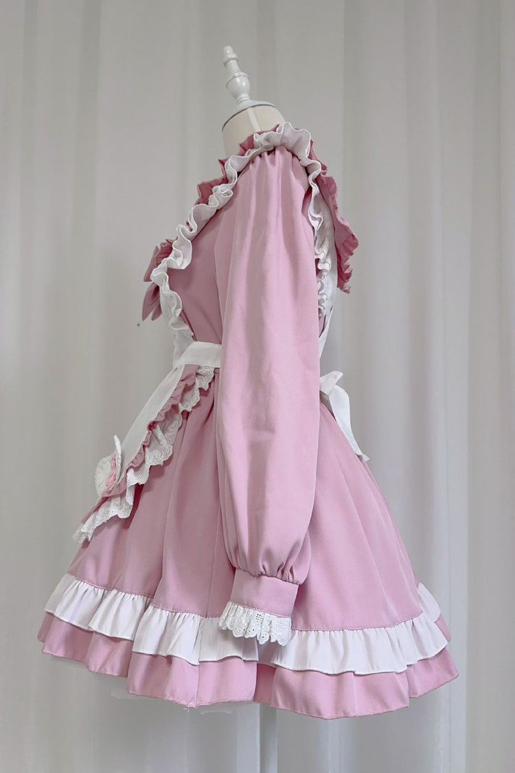 Pink Maid Long-Sleeved Ruffle Bow Sweet College Lolita Dress 2 Colors