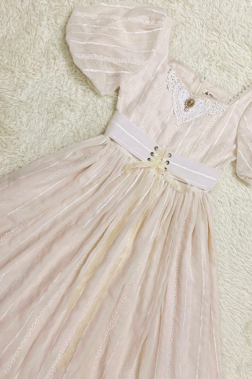 Ivory Square Collar Short Sleeve Multi-Layer Ruffled Classic Lolita OP Dress - Altfashion Shop
