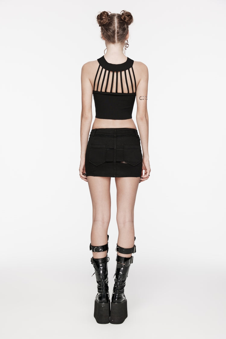 Mesh Zippered Eyelet Slim Punk Skirt for Women