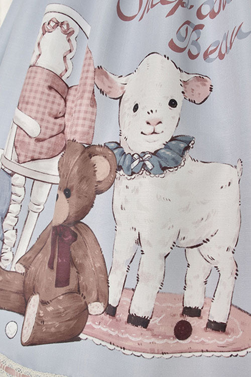 Royal Blue Sheep and Bear Print Sweet Lolita Jumper Dress with Bow