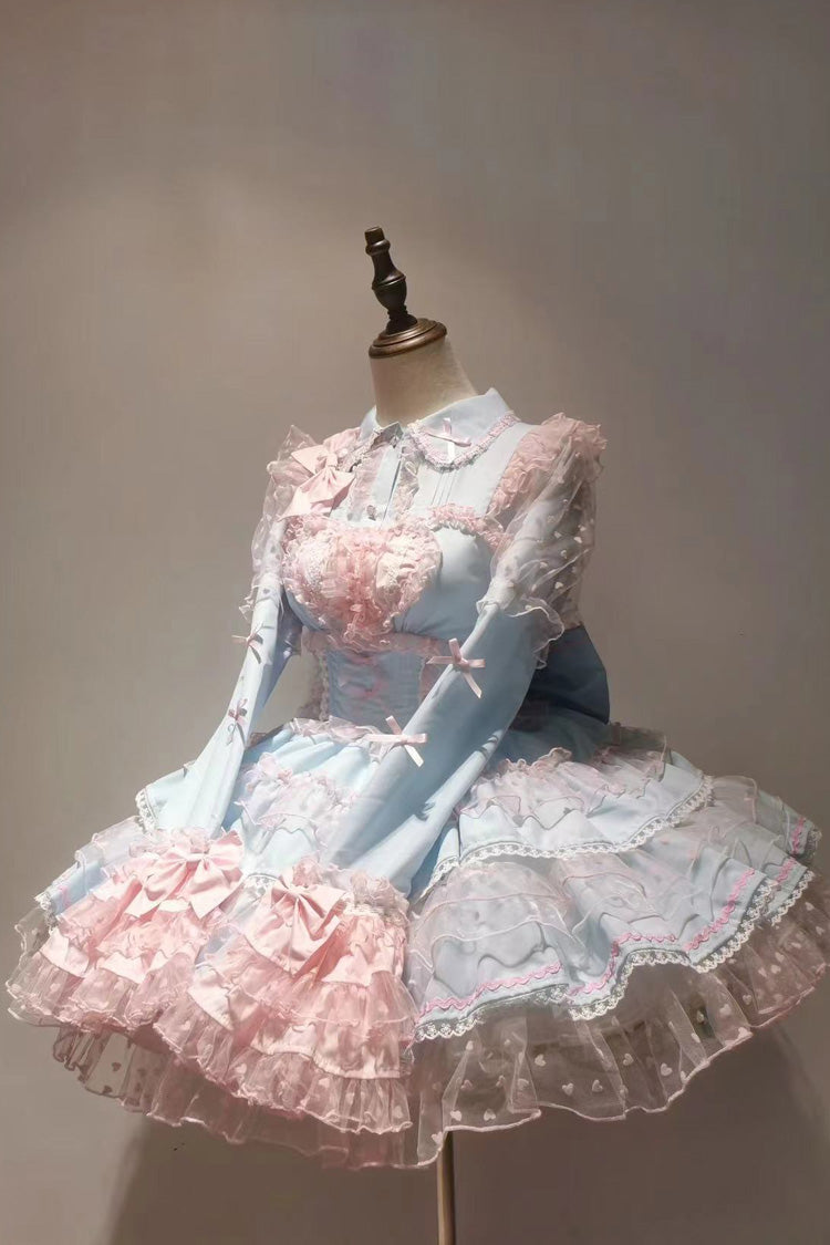 Blue Pink Pray Multi-Layered Ruffled Lace Sweet Princess Jsk Dress