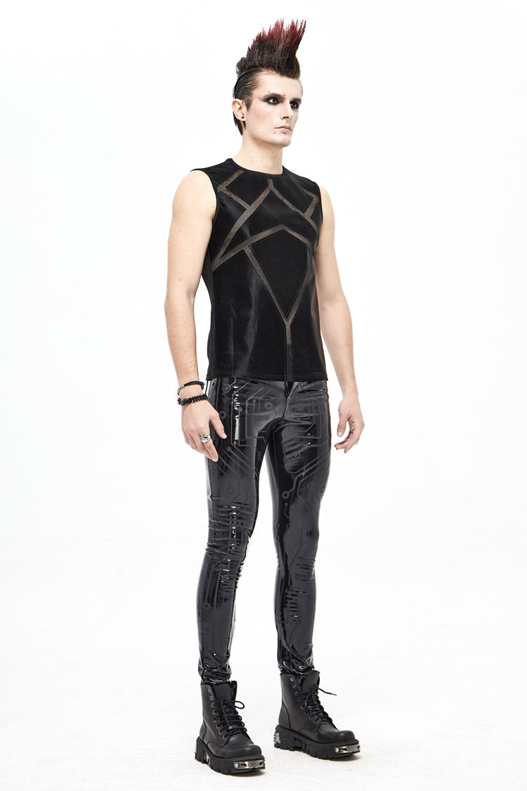 Men's Punk Vest with Armor Mesh and Shiny Knit Details