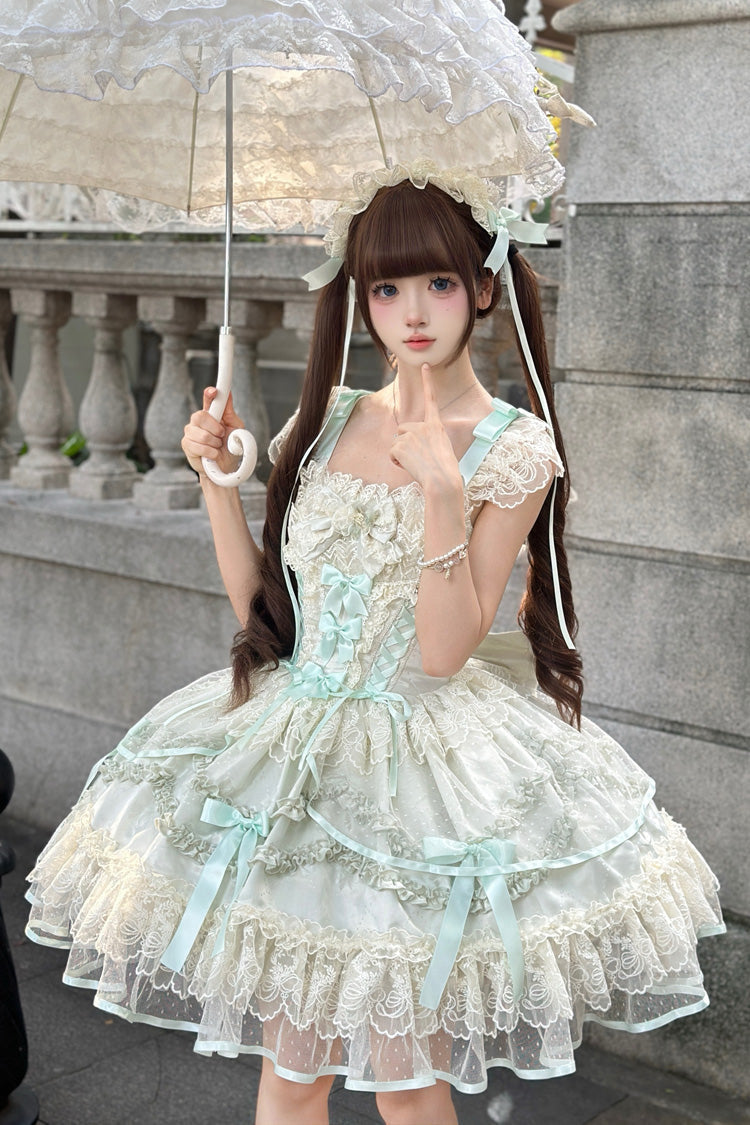 Green Jacquard Bow Lace Princess JSK Dress