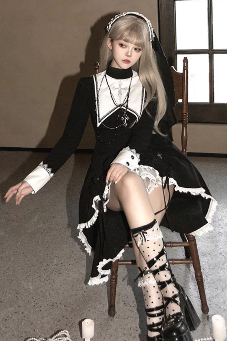 Peace Prayer Asymmetric Ruffle Bow Gothic Lolita Skirt Set