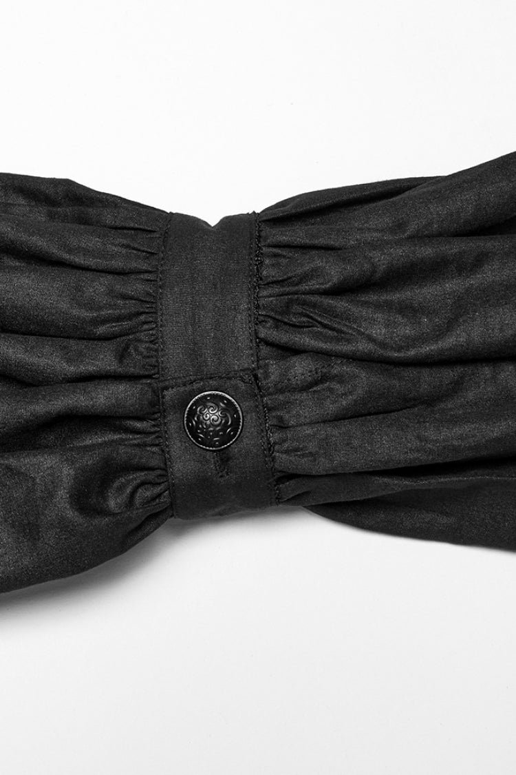 Jet-Black Gothic Blouse with Puffed Sleeves and Lace Accents for Men