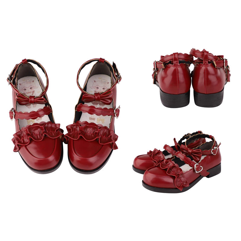Ruffled Bowknot Mary Janes - Kawaii Lolita Shoes