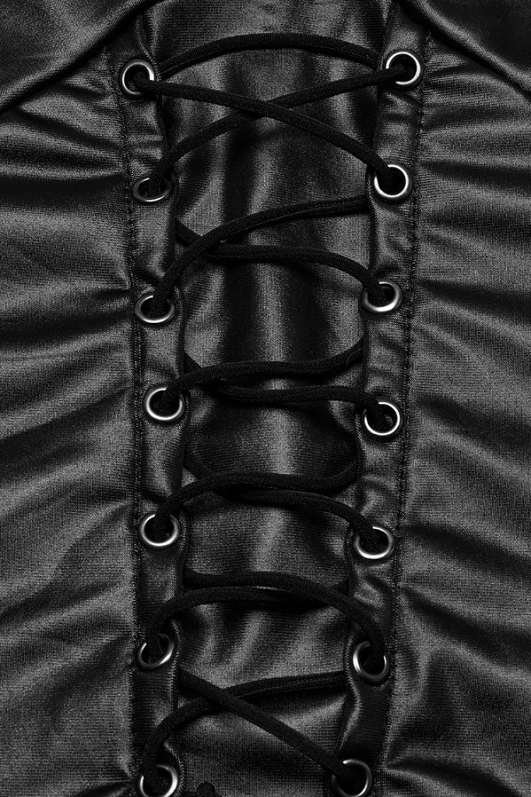 Deep Black Plunging Lace-Up Irregular Sleeveless Halter Punk Top