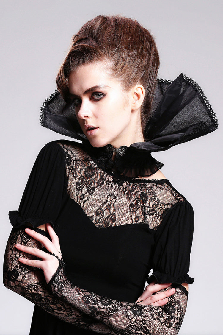 Organza Lace Velveteen Gothic High Collar Top