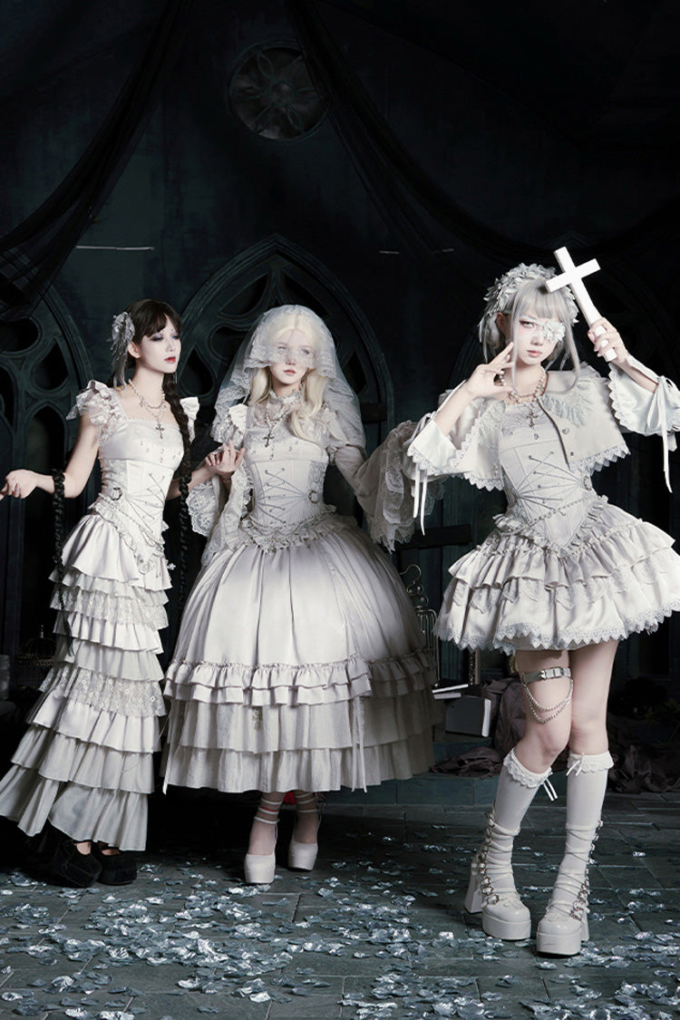 Bionic Doll Square Collar Gothic Lolita Corset Set with Multi-Layer Ruffles, Short Skirt