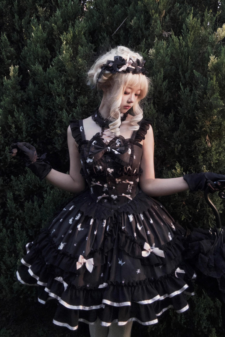 Nocturnal Bow-Adorned Sleeveless Layered JSK - Eros Kiss