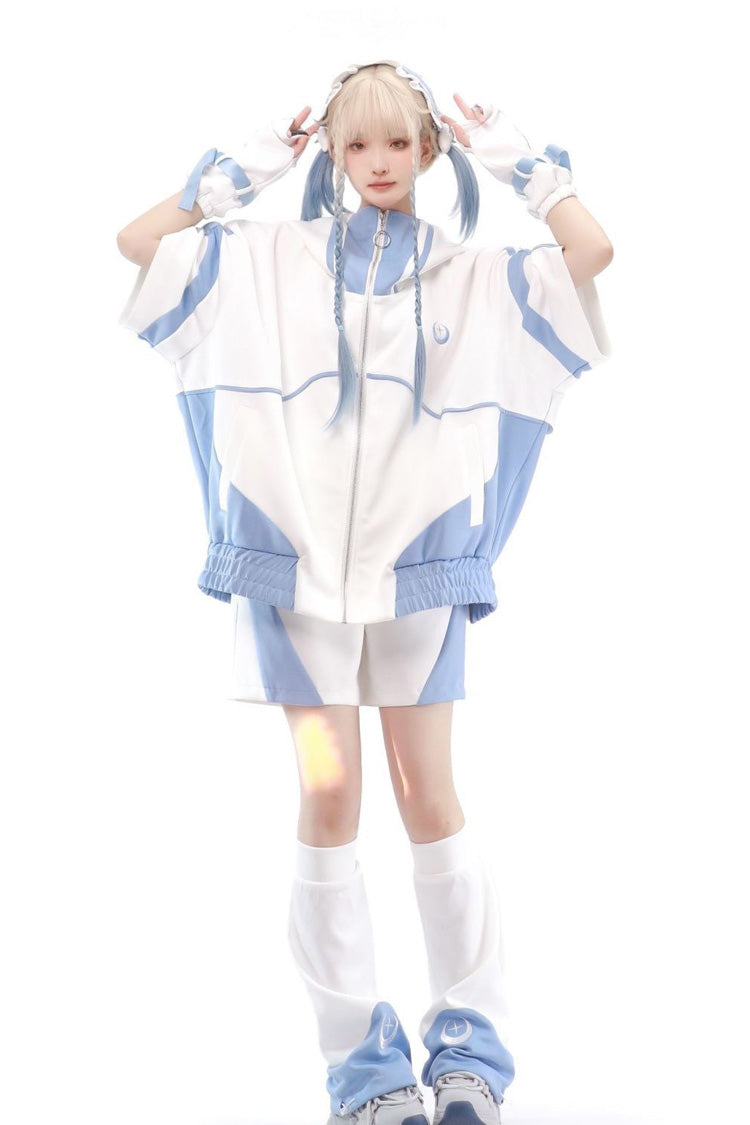 Blue/White Star Waves Half Sleeves Jirai Kei Outerwear