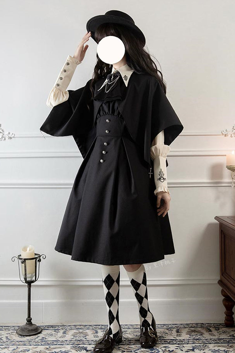 Gothic Lolita Dress with Metal Buttons and Raven Magic Theme