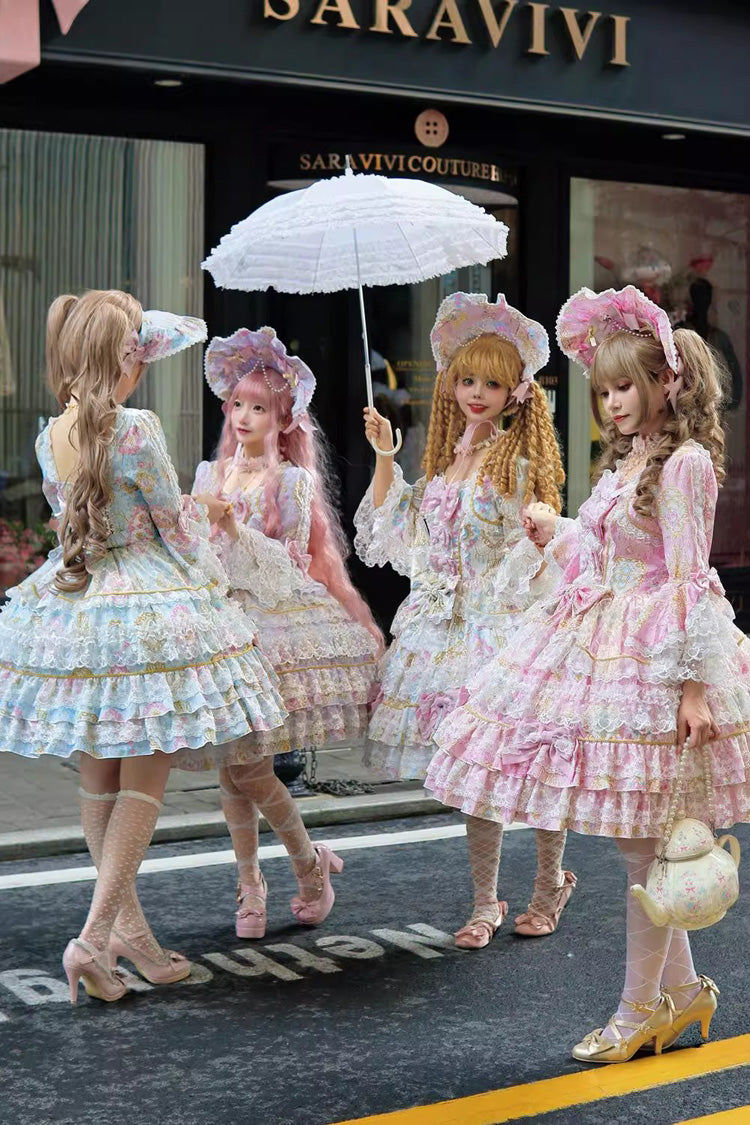 Candlelight Elegance Violet Long Trumpet Sleeves Ruffle Bowknot Lace Elegant Lolita Dress - Candlelight Elegance