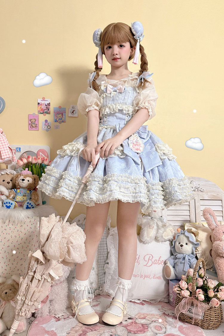Good Night Peach Sleeveless Multi-Tiered Ruffled Bow Lace Sweet Chinese Style Lolita Jumper Dress Three Colors