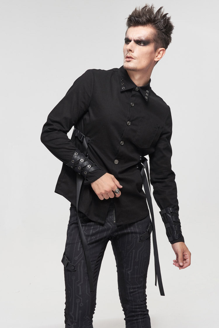 Punk Shirt with Metal Buckles and Nylon Straps for Men