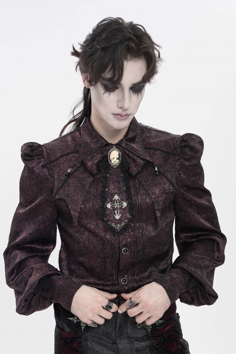 Scarlet Lapel Lantern Sleeve Jacquard Bow Men's Gothic Shirt