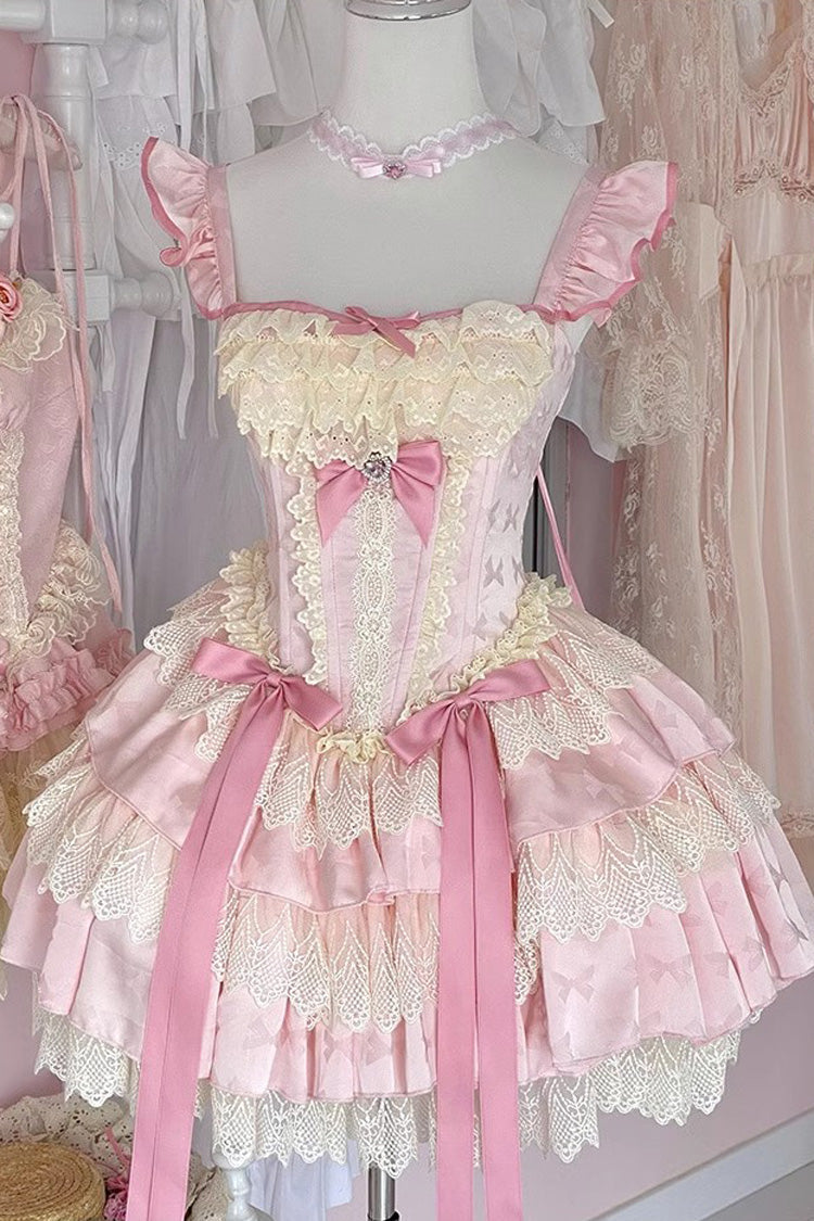 Pink Multi-Layered Ruffled Bow Lace Sweet Ballet Lolita Dress