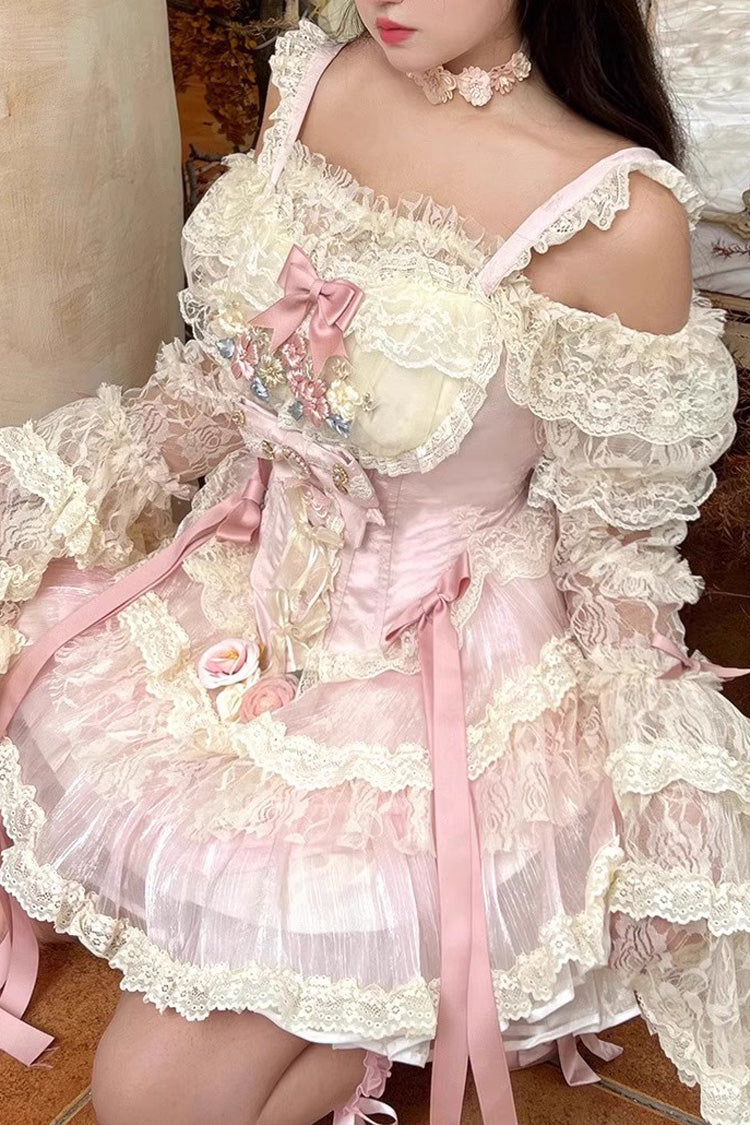Pink Lace Flower Love Song Dress with Bowknot Details