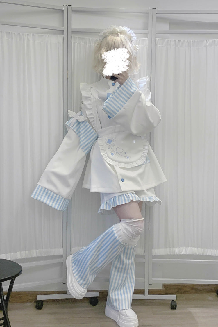 Medical Angel Print Long Sleeve Loose Set in White/Blue