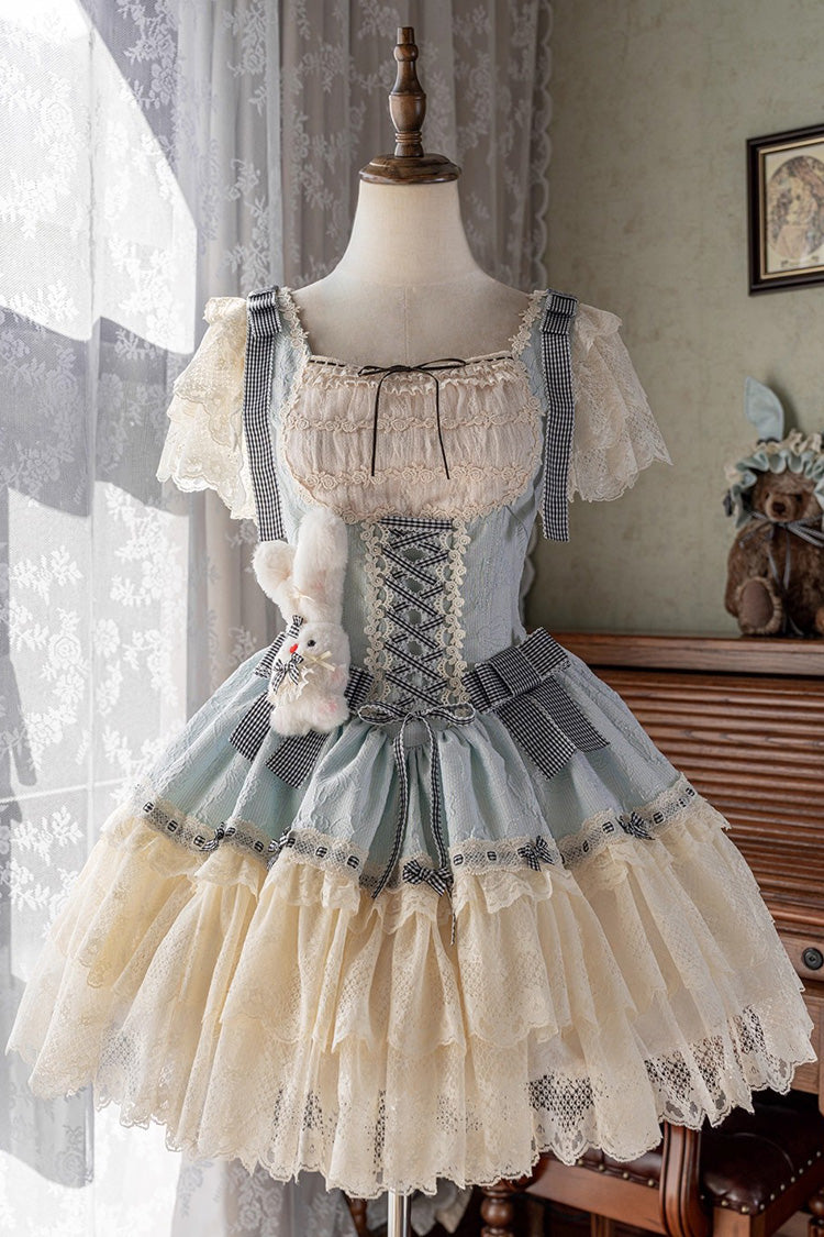 Goodnight Alice Sleeveless Ruffled Bow Lace-Up Sweet Lolita Jumper Dress Three Colors