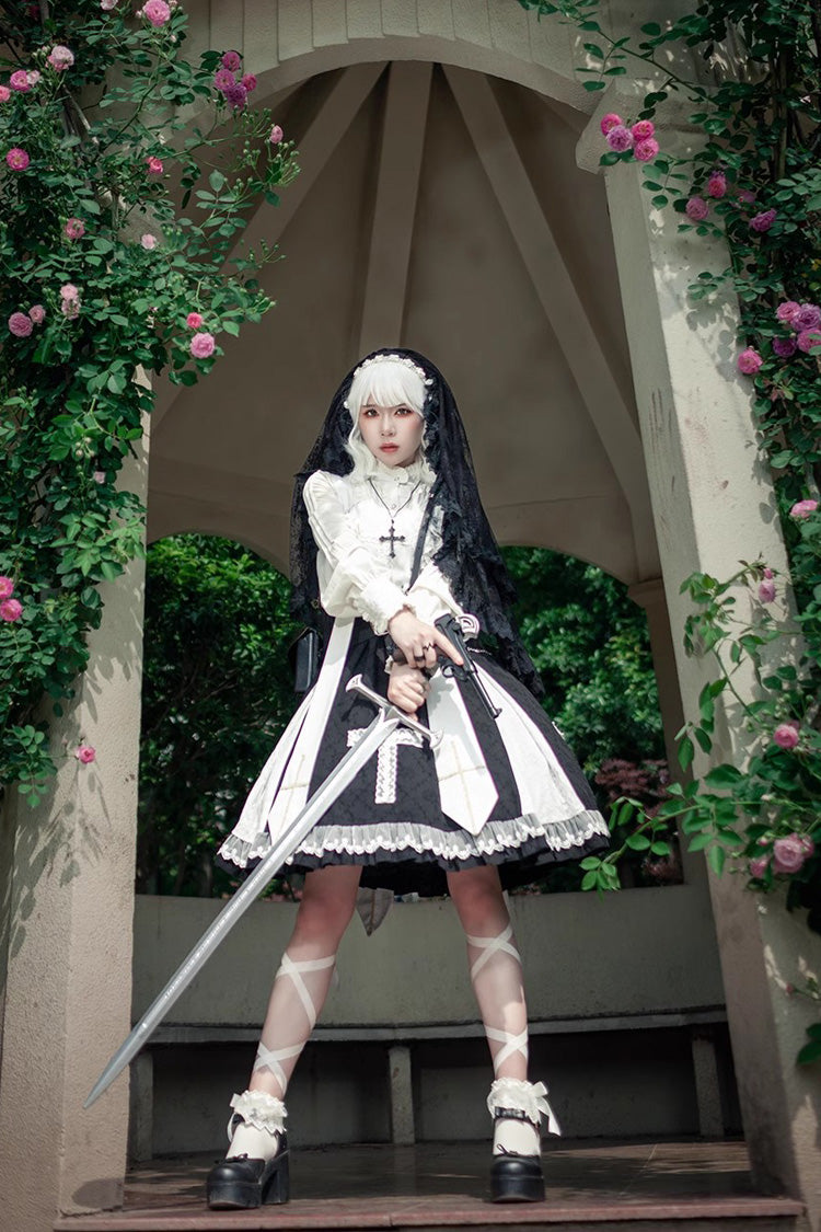 Cross Print Ruffle Sleeveless Gothic Lolita Dress
