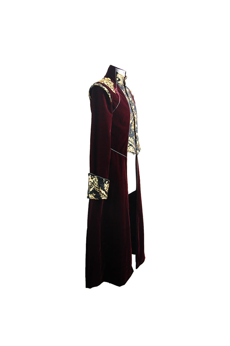 Crimson & Noir Faded Gold Button Fleece Longline Gothic Jacket for Men