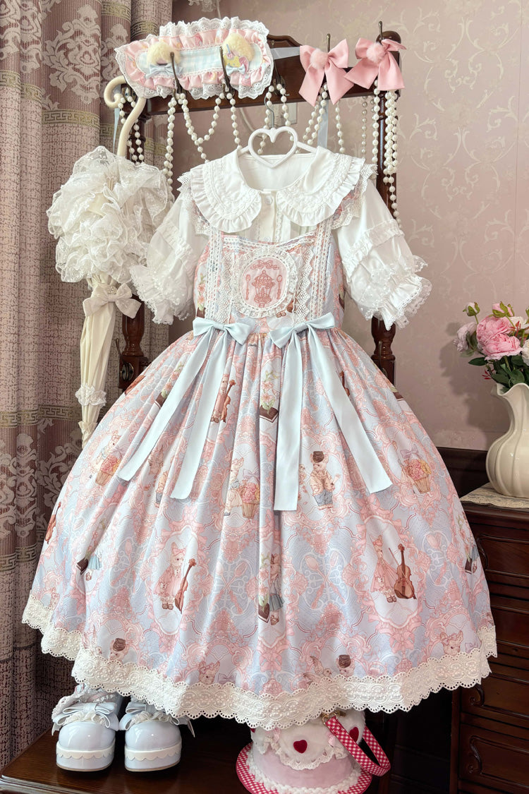Sleeveless Printed Ruffled Embroidered Sweet Lolita JSK