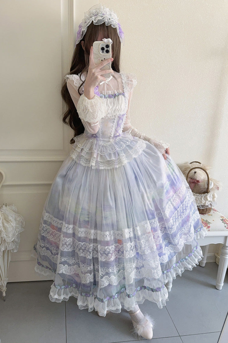 Mist Vineyard Sleeveless Ruffle JSK Set with Lace-Up Front