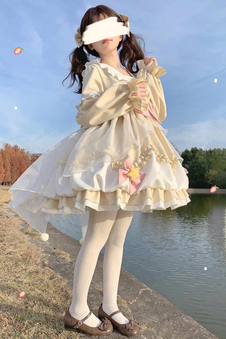 Pray Star Sweet Lolita Dress with Double Ruffles and Stitching