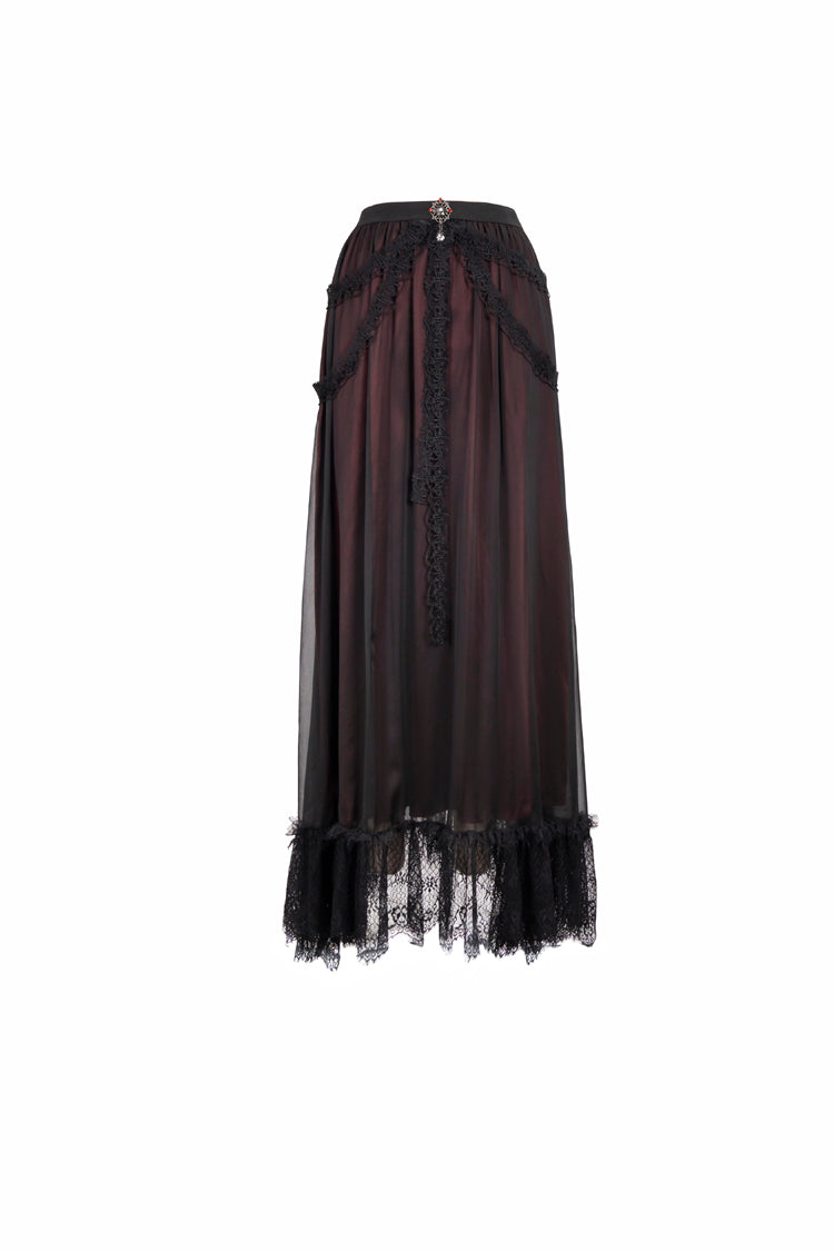 Crimson & Noir Butterfly Pendant Chiffon Gothic Skirt