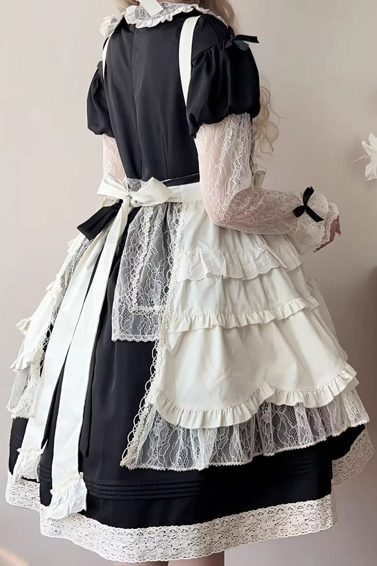 Lapel Collar Long Sleeve Embroidery Bow Lace Sweet Lolita Dress - Black