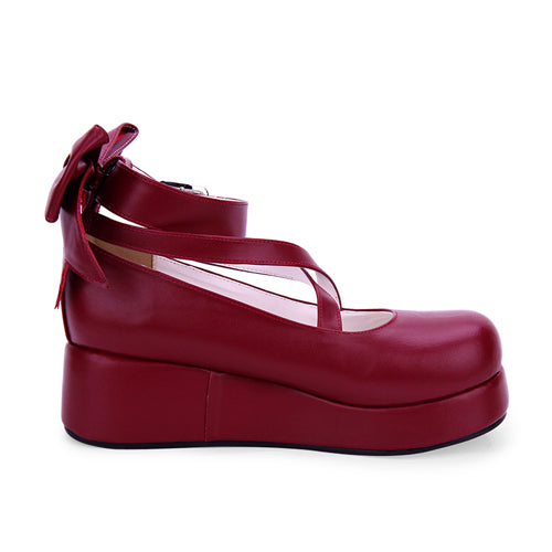 Round-Toe Bowknot Mid Heel Shoes for Cute Lolita