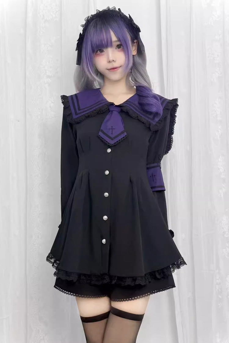 Lace Trim Bow Detail Jirai Kei Dress and Shorts Set