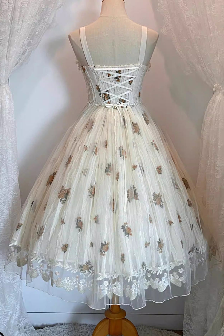 Charming Apricot Embroidered Lace Print Sweet Lolita JSK Dress