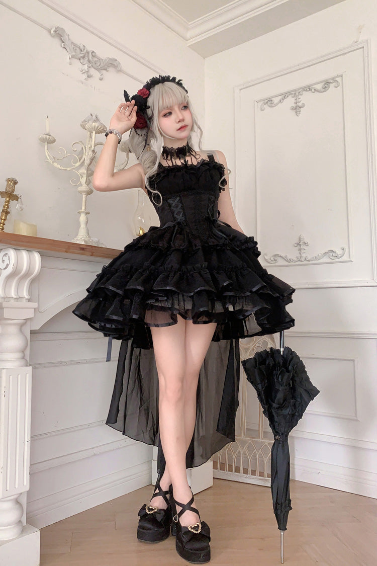 Triple-Layered Ballet Gothic JSK with Lace-Up Front