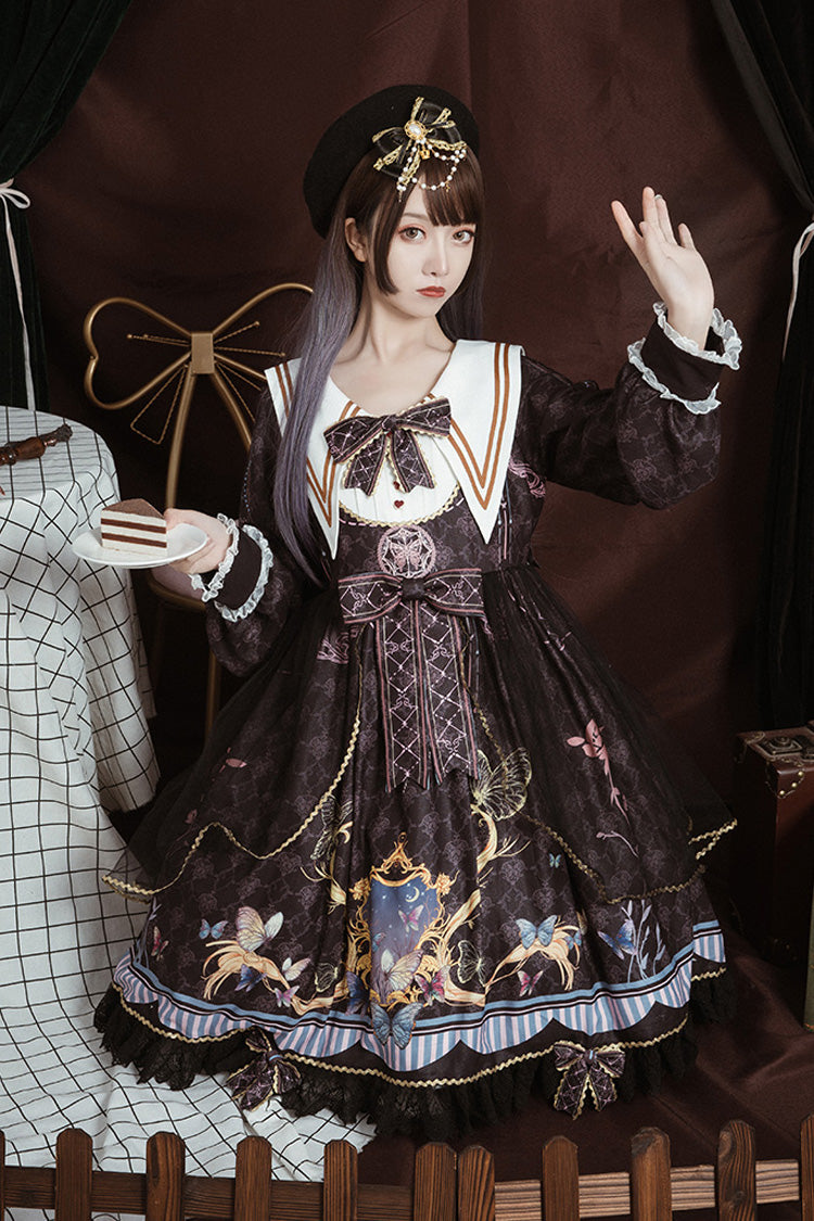 Princess Lolita Dress with Butterfly Print and Bowknot Accents