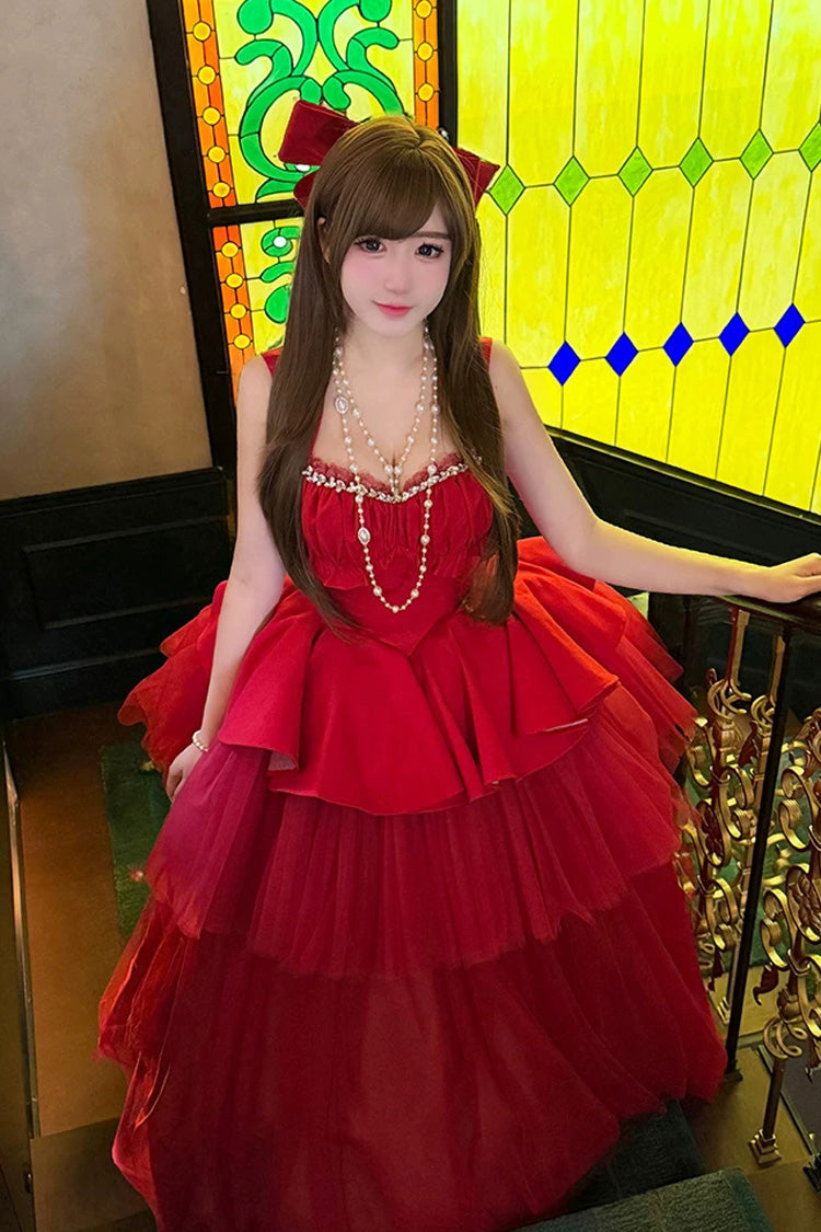Square Collar Ballet Lolita Dress - Romantic Rose