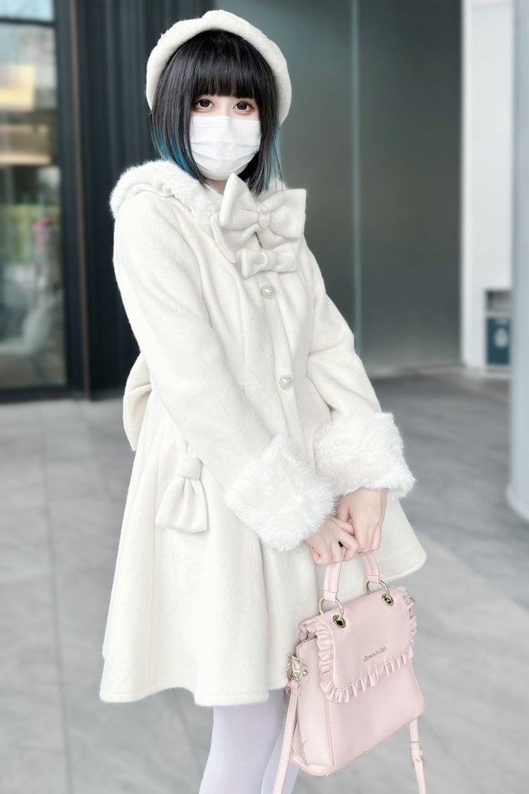Snow Plush Thickened Long-Sleeve Bowknot Sweet Lolita Coat, Two Shades