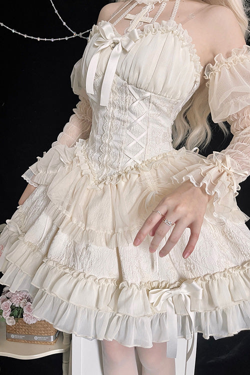 Ivory Off-Shoulder Sleeveless Ruffled Sweet Lolita Tiered Gown